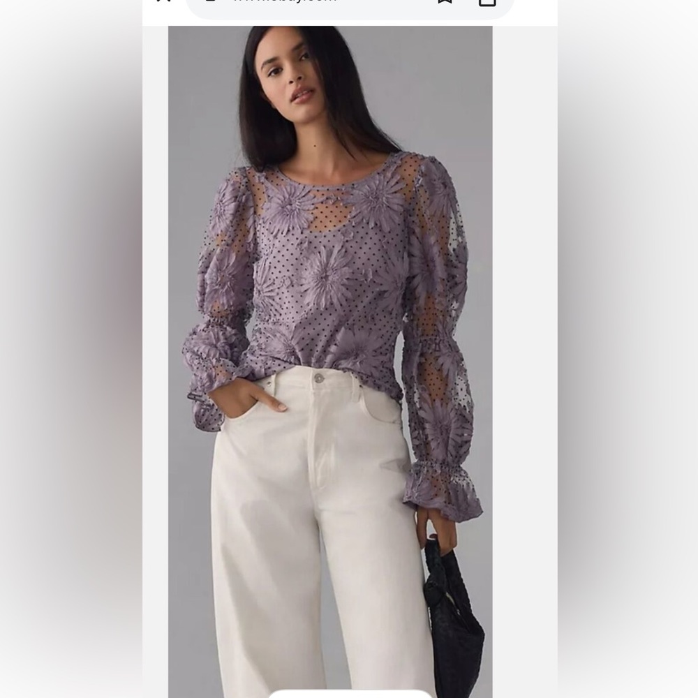 Eva Franco Lavender Floral Eyelet Long-Sleeve Blouse